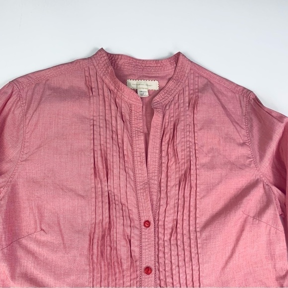 Victoria Secret Blouse Women Size Medium Button Down Pleading Long Sleeves Red - Picture 2 of 15